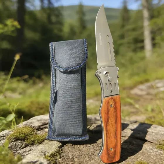 Faca Retrátil Automática em Aço Inox com Trava – Ideal para Camping, Pesca e Churrasco