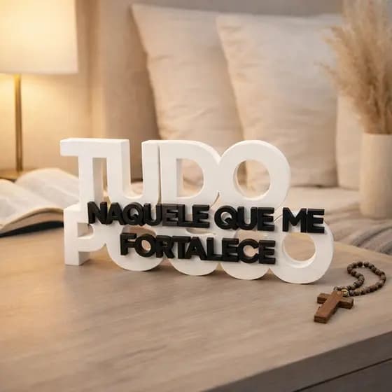 Placa Decorativa Versículo Bíblico Tudo Posso Naquele Que Me Fortalece Frase Decoração Religiosa
