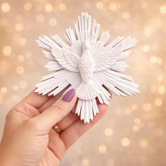 Divino Espírito Santo Branco 15cm Decoração Religiosa Parede Com Fita Dupla Face