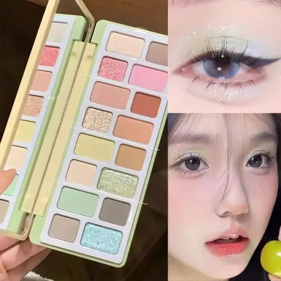 Paleta de sombras Macaron multicolorido cor fosca verde verão dopamina cor paleta de sombras 2025 novo estilo