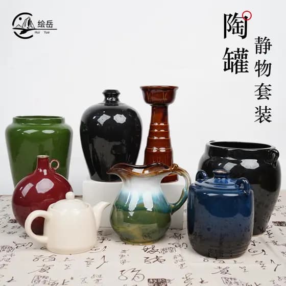 CYYEYUE conjunto de 8 peças de pote de cerâmica para artes finas, natureza morta, H6 estilos, esboço, cerâmica, acrílico