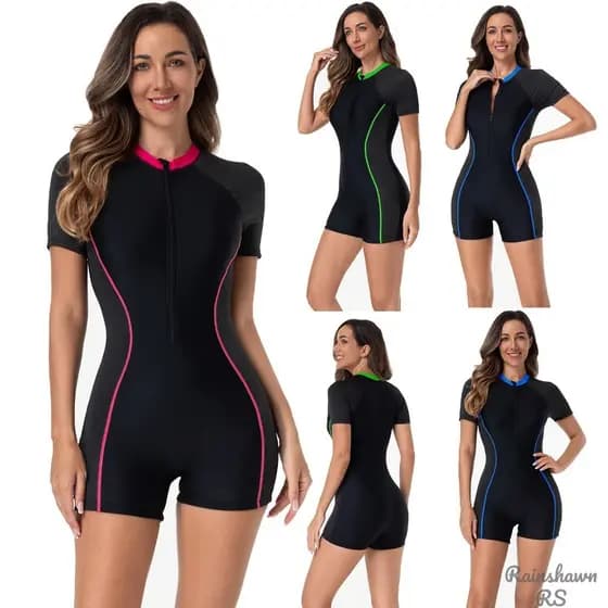 LS|Zíper de Surf Terno de Mergulho de Manga Curta Roupa De Praia Maio Feminino Praia Plus Size Maior de Praia