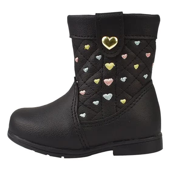 Bota Infantil Feminina Botinha Baby menina Bordado Coração Preta Nude Inverno