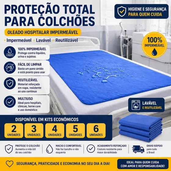 Oleado Hospitalar Impermeável Reforçado NAPA Azul | Proteção Colchão 1,20x1,70 Lavável Reutilizável