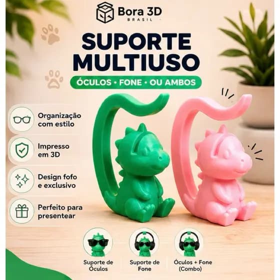 Suporte para Fone de Ouvido Dinossauro 3D em PLA Premium | Organizador de Headset Gamer para Mesa