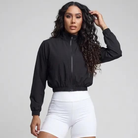Jaqueta Feminina Fitness Manga Longa com Zíper