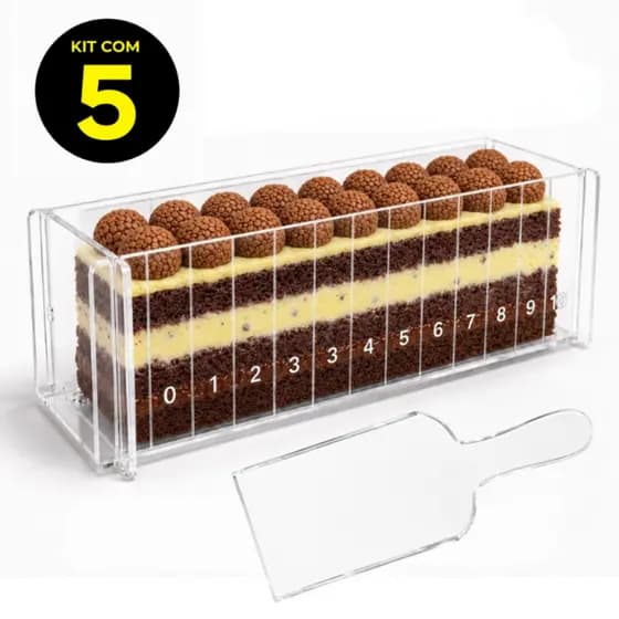 Kit 5 Forma Slice Cake Bolo Acrílico 30x10x10 Fatia Perfeita Formas Com Marcação Números