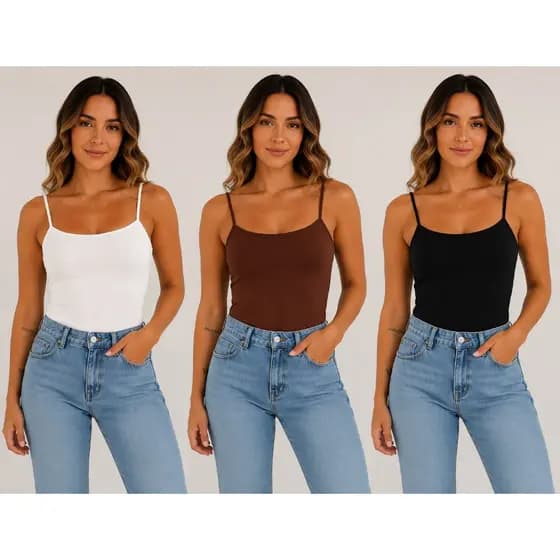 Kit 3 Blusa Regata Feminina Suplex Alça Fina Cropped Tube Básica Alcinha