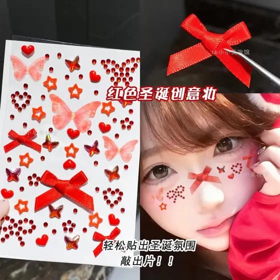 Adesivos de arco vermelho diamantes natal maquiagem estrelas coração rosto acessórios adesivos de rosto strass brilhante
