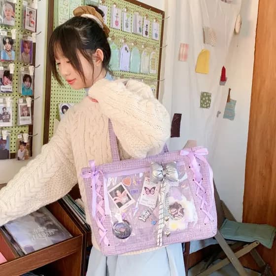 Novo estilo japonês saco de dor fita arco bonito bolsa grande capacidade barra Chirp transparente vale ombro sacola