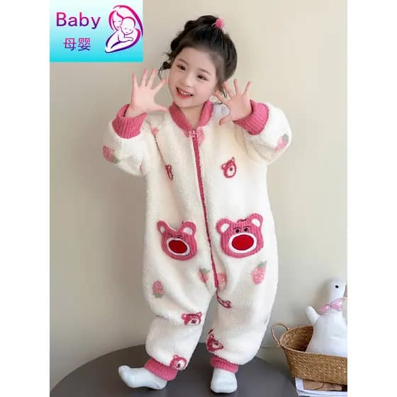 Pijamas infantis japoneses inverno engrossado menina dos desenhos animados Anti-chute colcha quente saco de dormir bebê