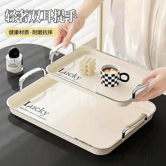 Bandeja retangular para copos de água doméstica, bandeja para frutas, jantar, lanche, plástico, grande bandeja para jant