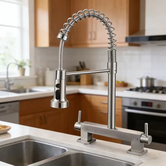 Torneira Cozinha Bancada Flexível Retrátil Quente Frio Duplo Controle Inox 304