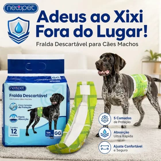 Newpet Fralda Higiênica Descartável p/ cães Macho 12Un (P/M/G/GG)