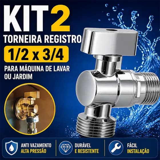 Torneira Registro 1/2x3/4 para Máquina de Lavar Roupa ou Jardim Alta Pressão Anti Vazamento Durável