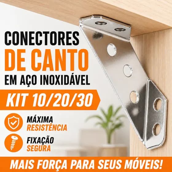 Kit 10/20/30 Conectores de Canto em Aço Inoxidável para Móveis de Madeira Cantoneira Suporte Universal