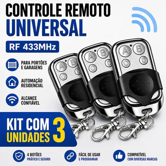 Controle Remoto Universal RF 433MHz 4 Botões para Portões Eletrônicos Garagem Automação Residencial