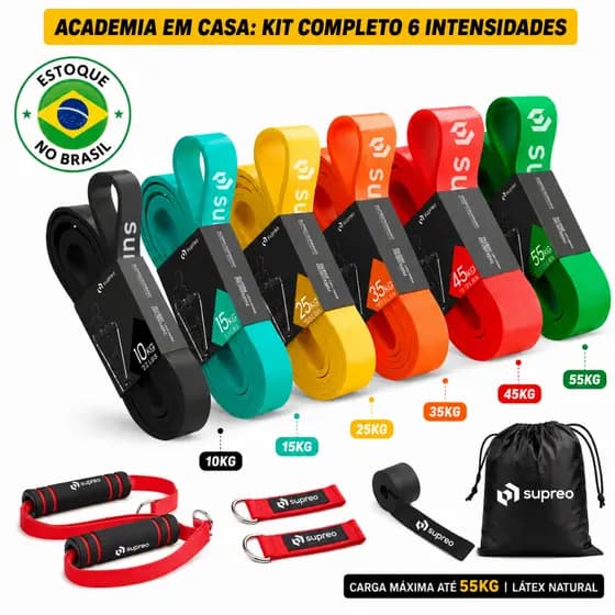 Kit 6 Elasticos Extensores Super Band Treino Em Casa Musculacao Crossfit Funcional Pull Up Puxadores Ancora Porta