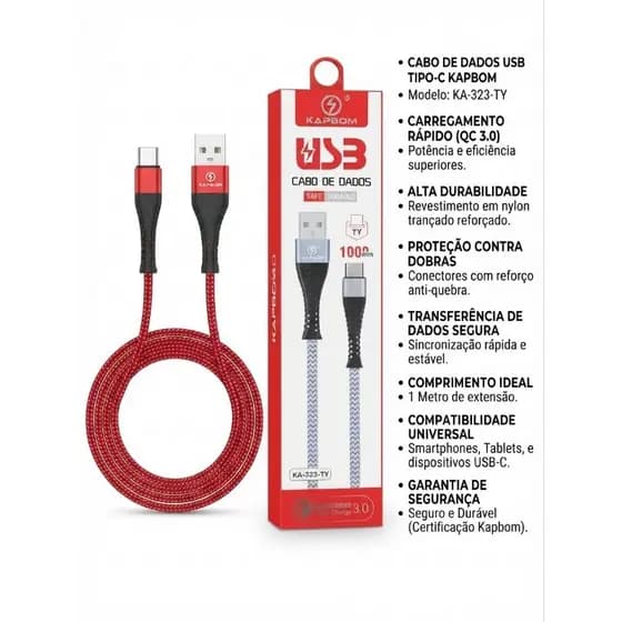 Cabo De Dados Tipo-c 3.0a Quick Charge 1 Metro Kapbom Ka-323
