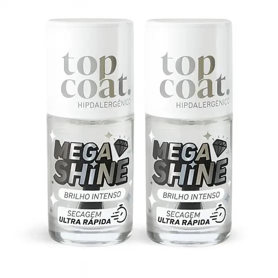 Kit 2 Top Coat Mega Shine 8,5ml Blant – Brilho Intenso e Secagem Rápida