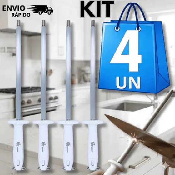 Conjunto Chaira Cabo Branco 38Cm Aço Inox Profissional Açougueiro Cozinha Churrasqueiro Utensílios