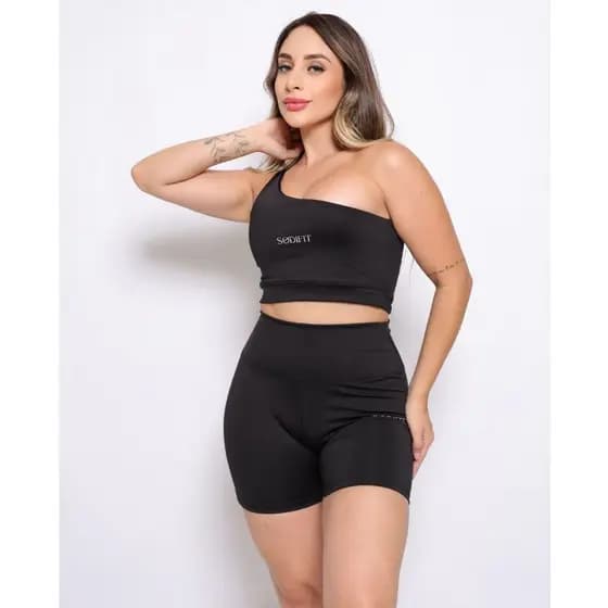 Conjunto Fitness de Academia Top Manga Única Dupla Sustentação Short Zero Transparência