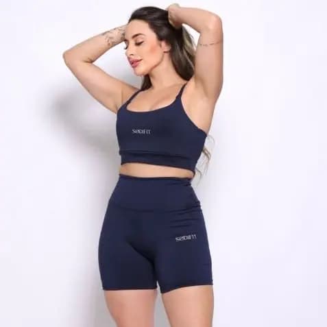 Conjunto De Academia Top Alta Sustentação + Short Zero Transparência Tecido Grosso