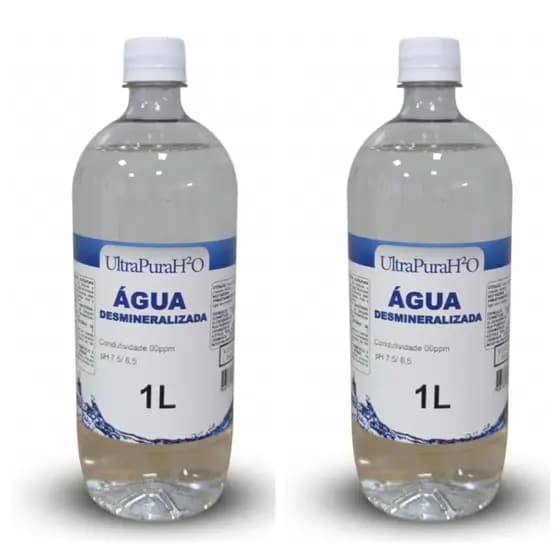 Kit Com 2 Água Desmineralizada 1 Litro Ultra Pura Para Radiadores Autoclave Baterias Ferro De Passar
