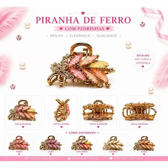 Piranha de Ferro com Pedrinhas Luxo Feminina Elegante - 21