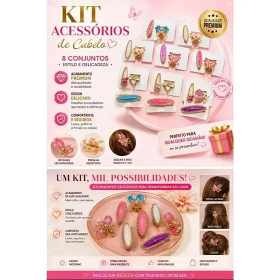Kit Acessórios de Cabelo – Piranha + Grampos com Flor Delicado, charmoso e cheio de estilo! - 11