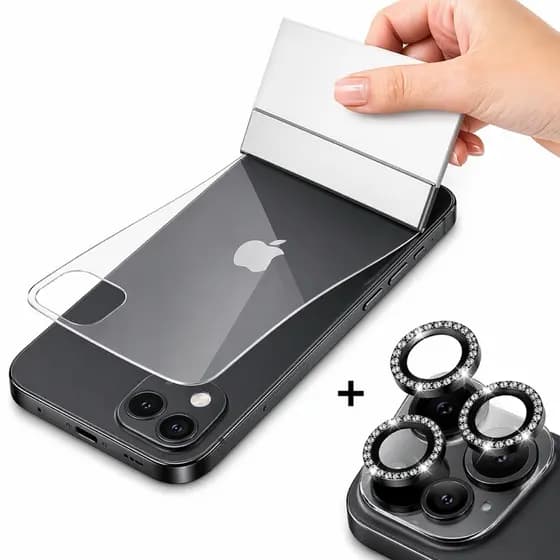 Película Traseira iPhone + Película Câmera 3D Brilho Proteção 360 Completa Anti Risco IPhone XR,11,12,13,14,15,16,17