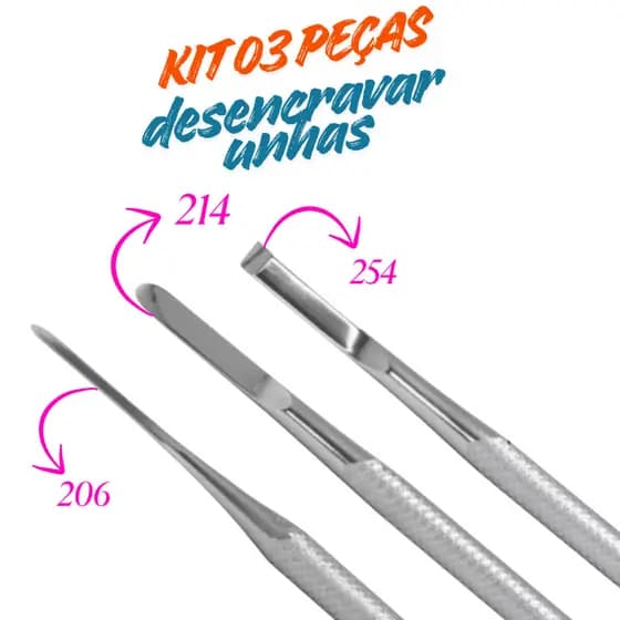 Kit 03 peças Bisturi 206, 214 Formão 254 manicure pedicure desencravar unha encravada do pé