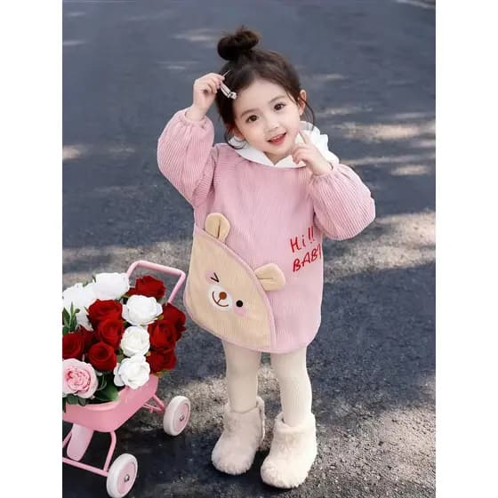 Macacão infantil para meninas, roupa externa estilo ocidental, à prova d'água, Anti-sujeira, desenho animado, urso, vest