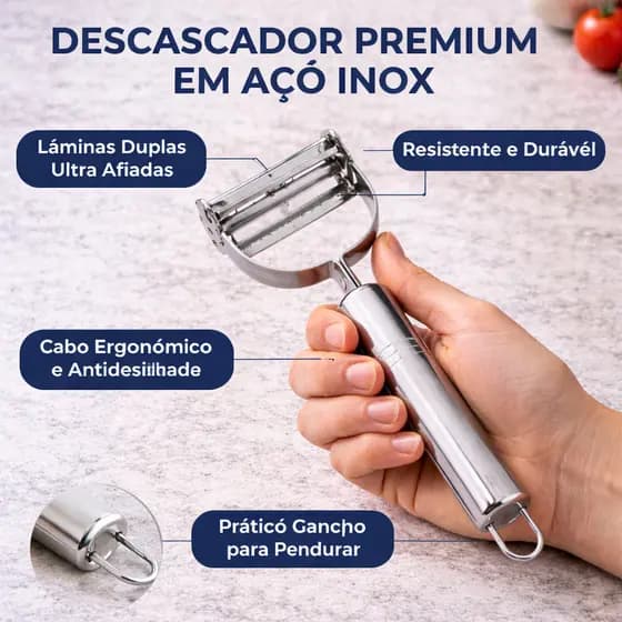 Descascador Legumes Frutas Premium Aço Inox Profissional Lâmina Dupla Resistente Ergonômico Cozinha