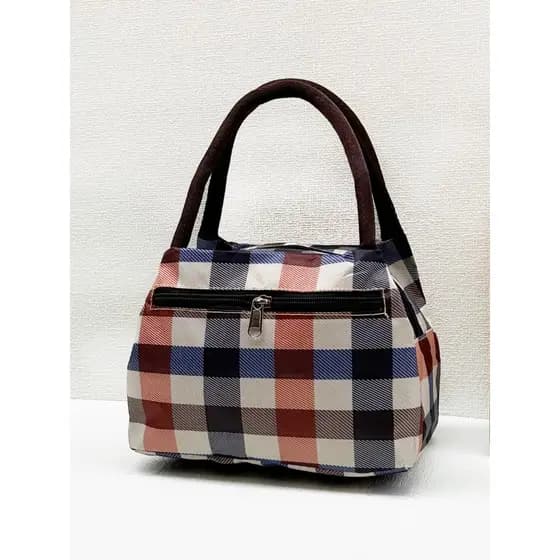 Senhoras xadrez bolsa Oxford pano tamanho pequeno bolsa Outing saco de compras trabalho com almoço saco estudante almoço