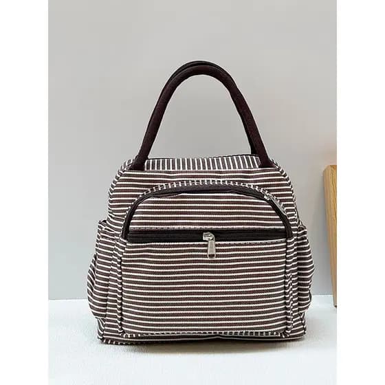 Bolsa listrada de alto valor moda passeio mamãe saco senhoras bolsa de trabalho lancheira saco estudante almoço saco