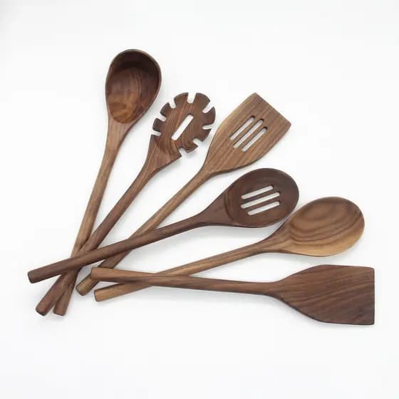 Colher de espátula de cozinha de nogueira preta sem laca, resistente a altas temperaturas, utensílios de cozinha domésti