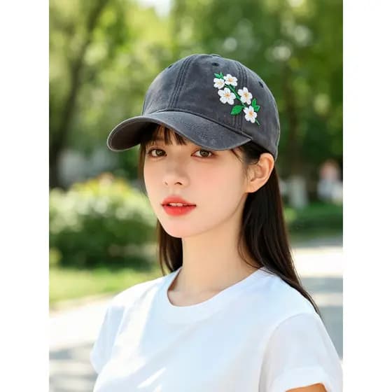 Nacional na moda bordado flor Denim boné de beisebol feminino verão Casual All-Match guarda-sol protetor solar chapéu Et