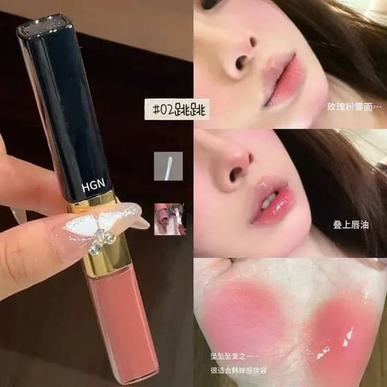 Brilho labial de duas cabeças, superfície espelhada, água brilhante, camadas, não desbota, cor de longa duração, brilho