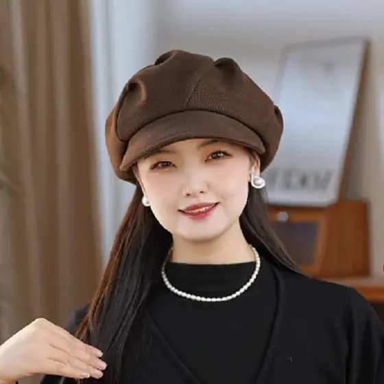 Um chapéu de três usos moda boina de pico feminino outono inverno All-Match grande circunferência da cabeça pequeno rost