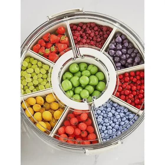 Caixa de armazenamento de especiarias de cozinha de nove compartimentos com alça Bandeja de frutas secas multifuncional