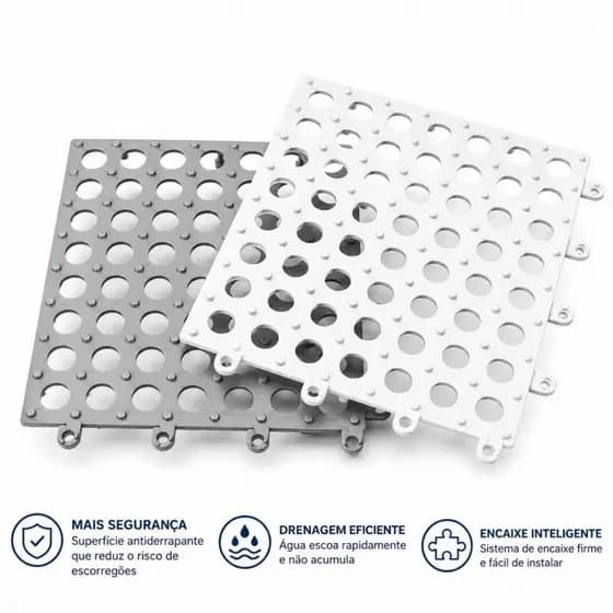 Kit com 4/6/12 tapetes modulares para banheiro, chuveiro e vestiário, 30x30cm, antiderrapantes