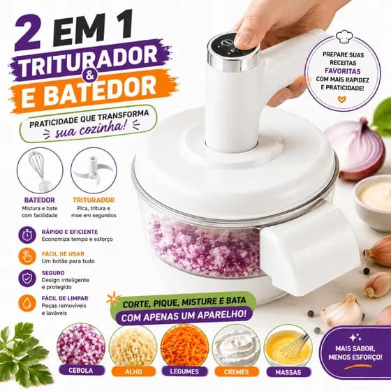 Descascador e Batedor Elétrico 2 em 1 – Ideal para Frutas, Uvas, Tomates e Ovos