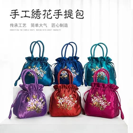 Saco de embreagem com cordão saco de pano bolsa de moedas do telefone móvel bolso com cordão bordado à mão pequeno saco