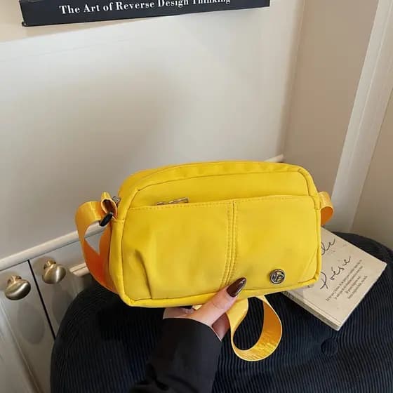 Casual estilo simples amarelo pequeno quadrado saco feminino leve grande capacidade saco do mensageiro All-Match bolsa d