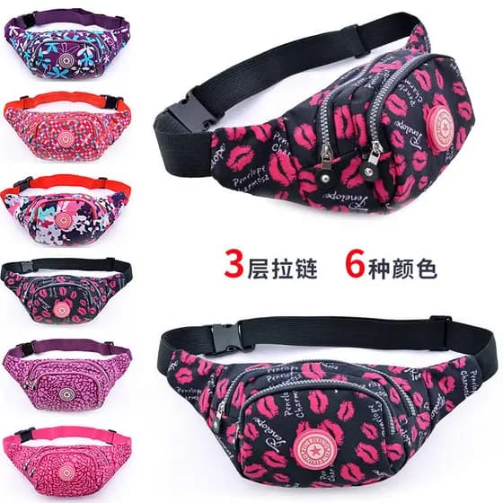 Bolsa feminina bolsa de cintura novo estilo impresso três camadas ombro mensageiro bolsa pequena esportes ao ar livre vi