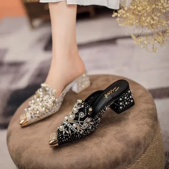 Baotou chinelos femininos desgaste exterior primavera verão novo estilo gaze salto grosso indústria pesada artesanal str