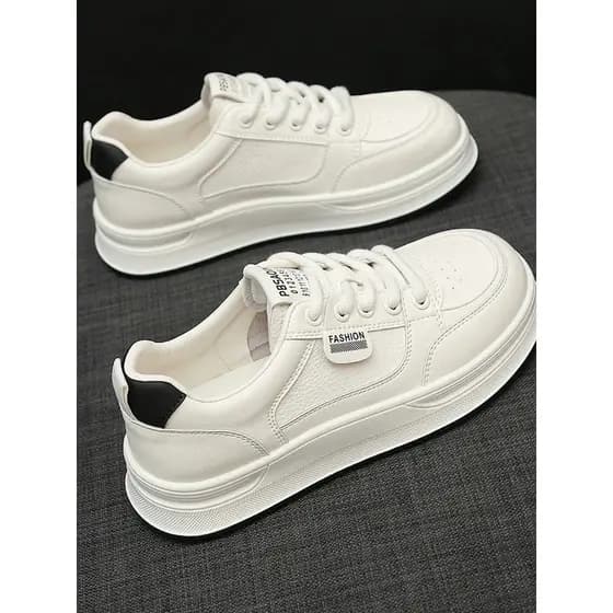 Sapatos brancos de sola grossa femininos 2025 novo estilo primavera outono All-Match tênis casuais ins na moda branco or