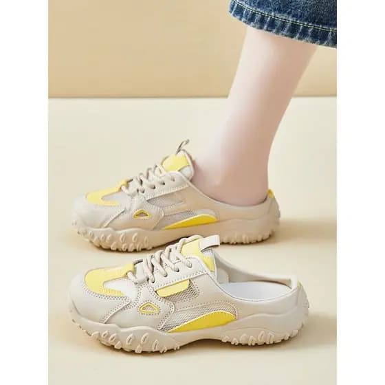 Verão meia chinelos feminino 2026 novo estilo respirável malha fina sapatos de sola grossa sapatos femininos casuais des