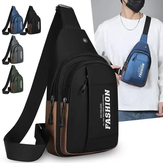 Bolsa de peito masculina 2026 novo estilo versão coreana filme de couro bolsa mensageiro à prova d'água bolsa masculina